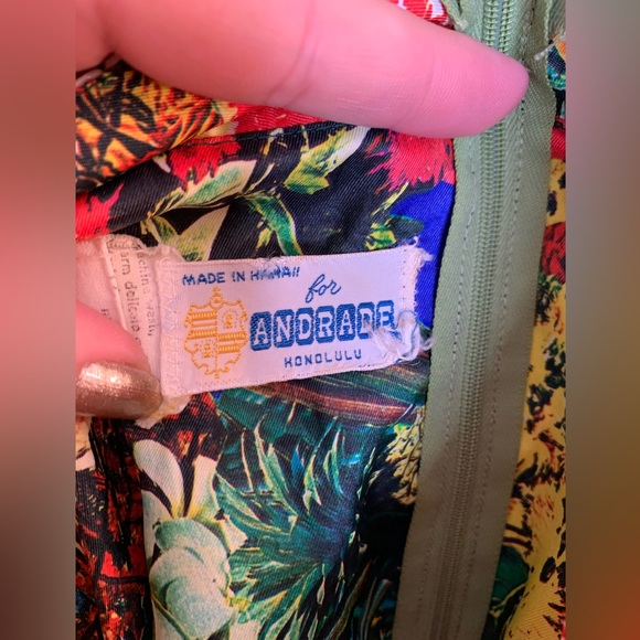 Vintage Floral Maxi Dress XL colorful Hawaiian 2 piece set high neck cutout neck - Picture 10 of 16